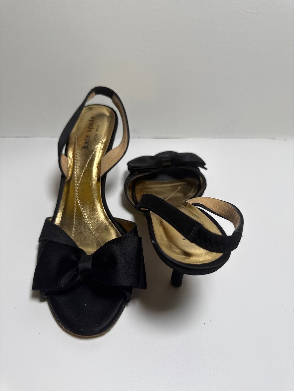 Kate Spade New York Black Satin Bow Slingback Heels Sandals Womens Size 8.5
